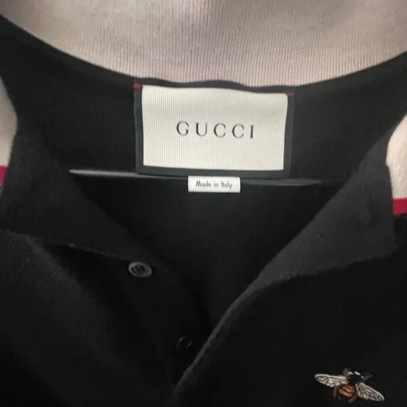 Gucci Black Polo with Yellow Stripes and Red Trim - Picture 4 of 5
